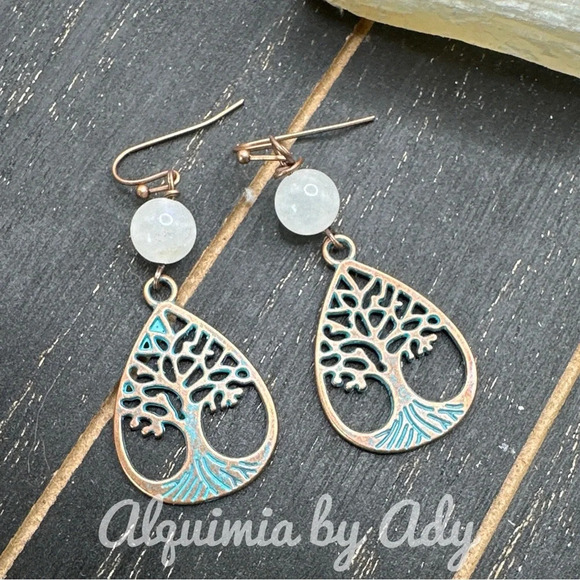 Long Selenite drops dangle earrings in rustic brass /cleansing vibes - Picture 1 of 4